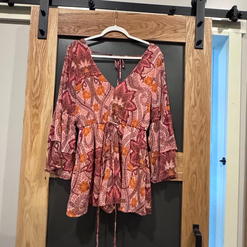 Giani Bernini Boho V-Neck Romper - Pink and Orange